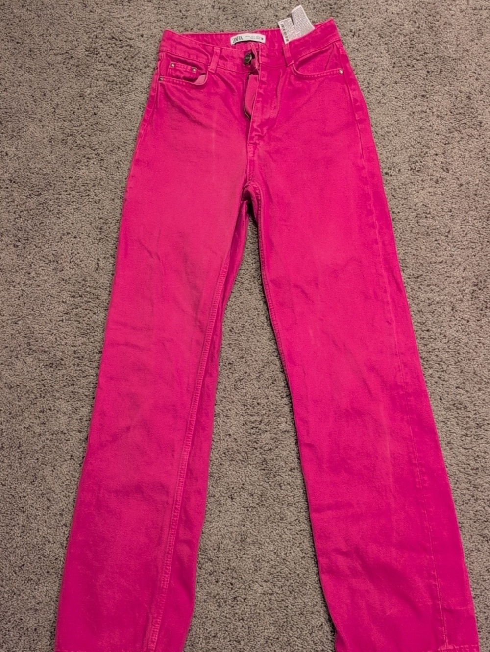 Zara Bright Pink High-Rise Straight Jeans